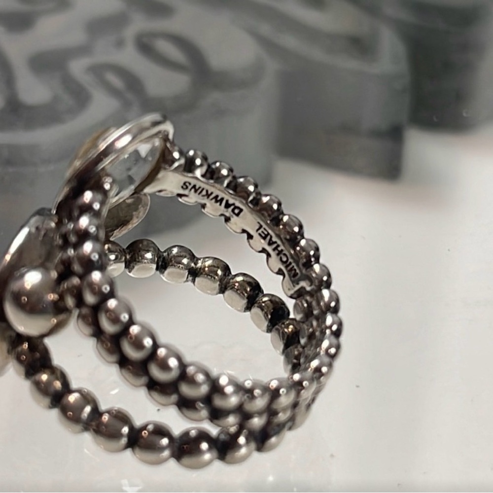 Michael Dawkins Drusy & 1.60 ct Rock Crystal Cultured Pearl Sterling Ring sz 7 - Picture 5 of 5